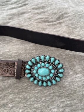 Turquoise Stone Oval Concho Belt - Women Accessories